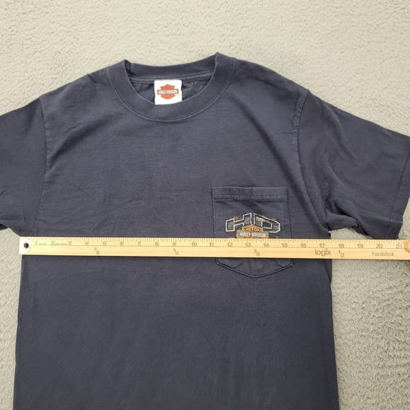 Harley Davidson‎ Shirt Mens Small Hanes Beefy T Blue Zips 45th Parallel Pocket - Picture 14 of 16